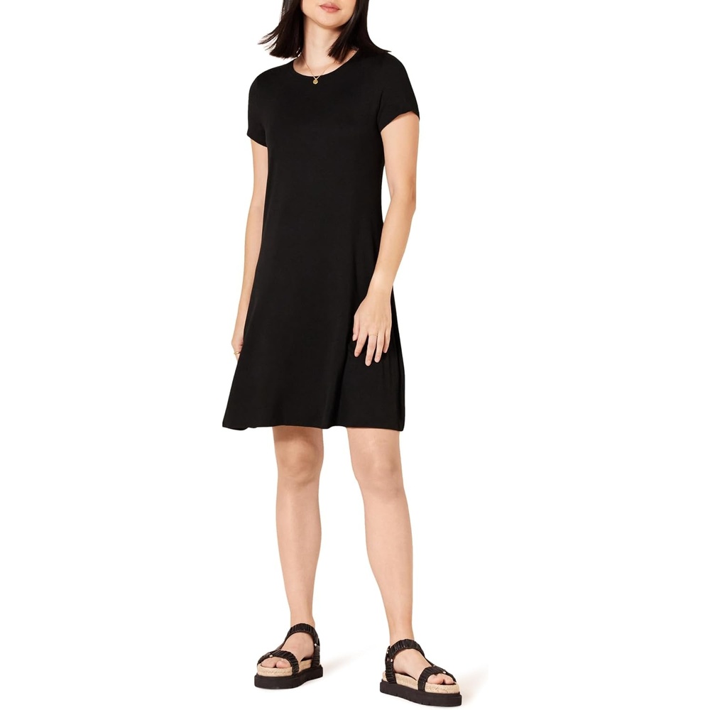 image:imageAmazon Essentials Womens ShortSleeve Scoopneck Swing DressBlack