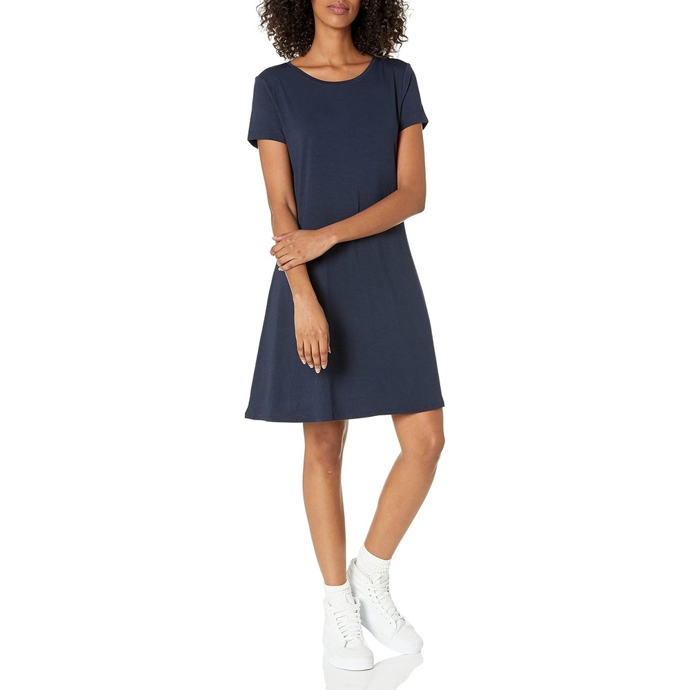 image:imageAmazon Essentials Womens ShortSleeve Scoopneck Swing DressNavy
