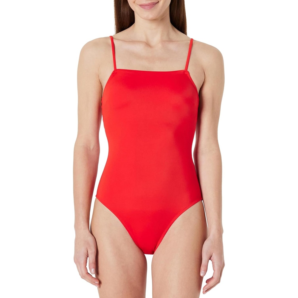 image:imageAmazon Essentials Womens Squareneck OnePiece SwimsuitBright Poppy Red
