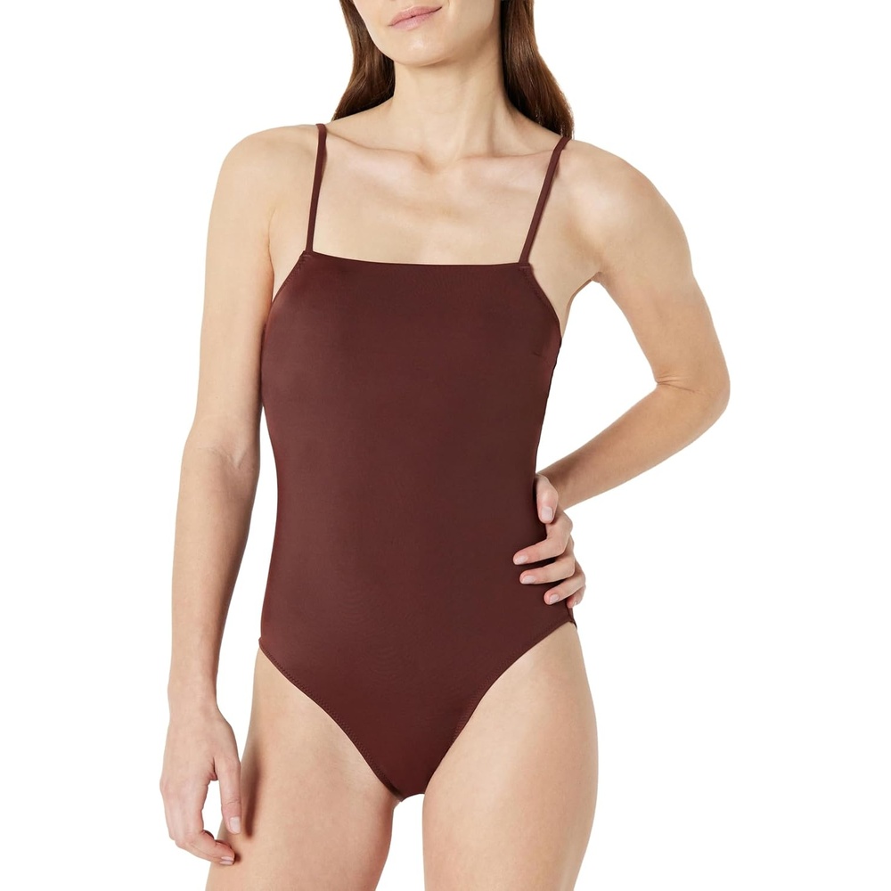 image:imageAmazon Essentials Womens Squareneck OnePiece SwimsuitDeep Brown