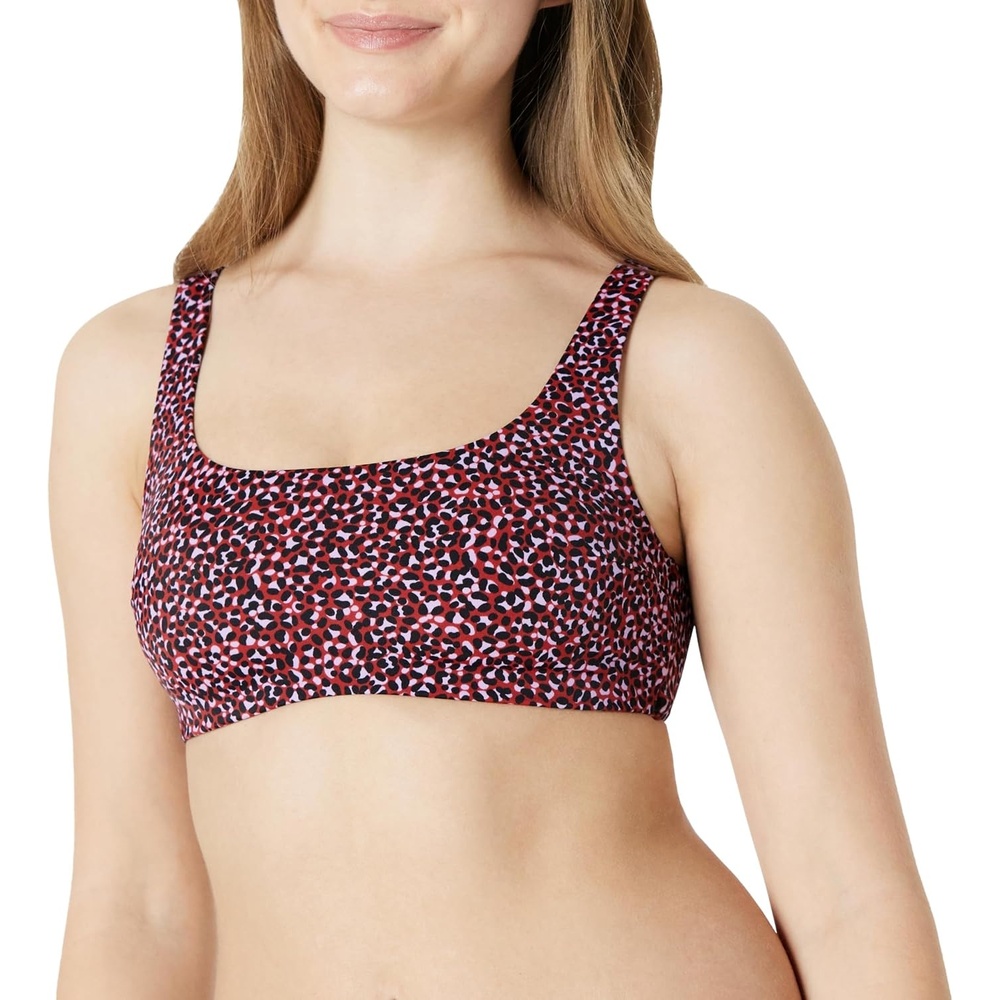 image:imageAmazon Essentials Womens Squareneck Swim Bikini TopBrick Red Lilac Leopard