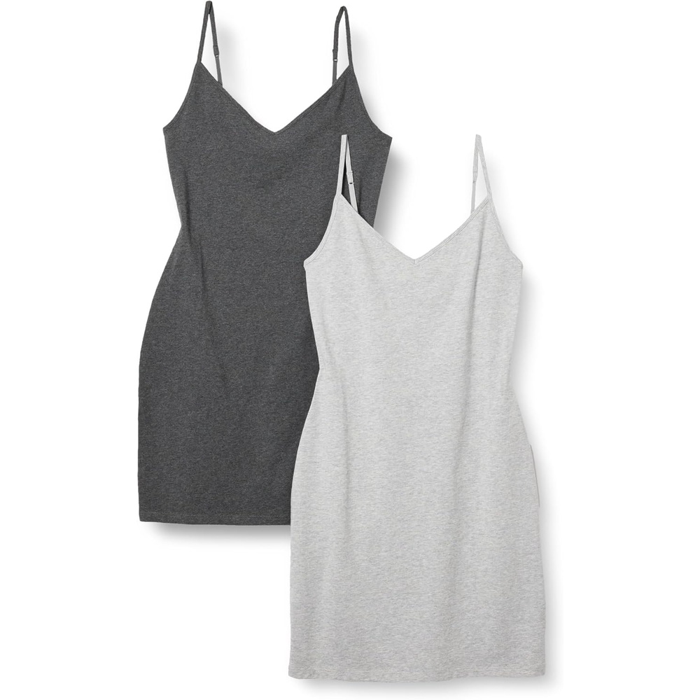 image:imageAmazon Essentials Womens V Neck Slim Fit Cotton Layering Slip Dress with Adjustable Elastic Cami StrapsCharcoal GreyLight Heather Grey