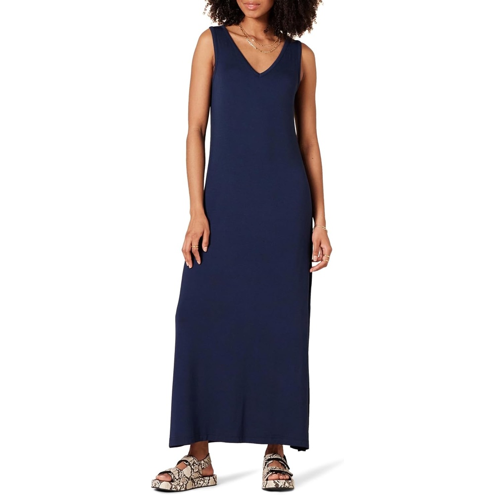 image:imageAmazon Essentials Womens VNeck Maxi Dress with SideSlits JerseyNavy