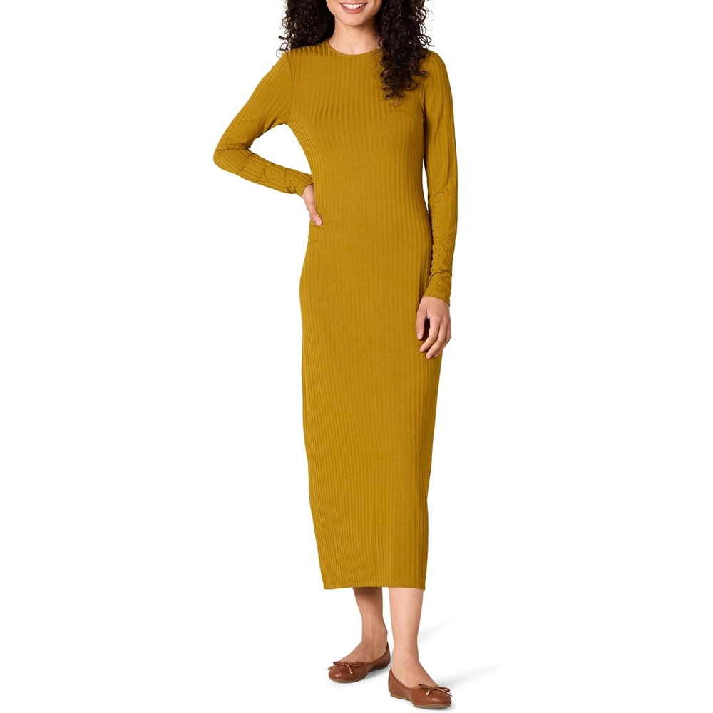 image:imageAmazon Essentials Womens Wide Rib Open Back Long Sleeve Dress Previously Daily RitualBrown