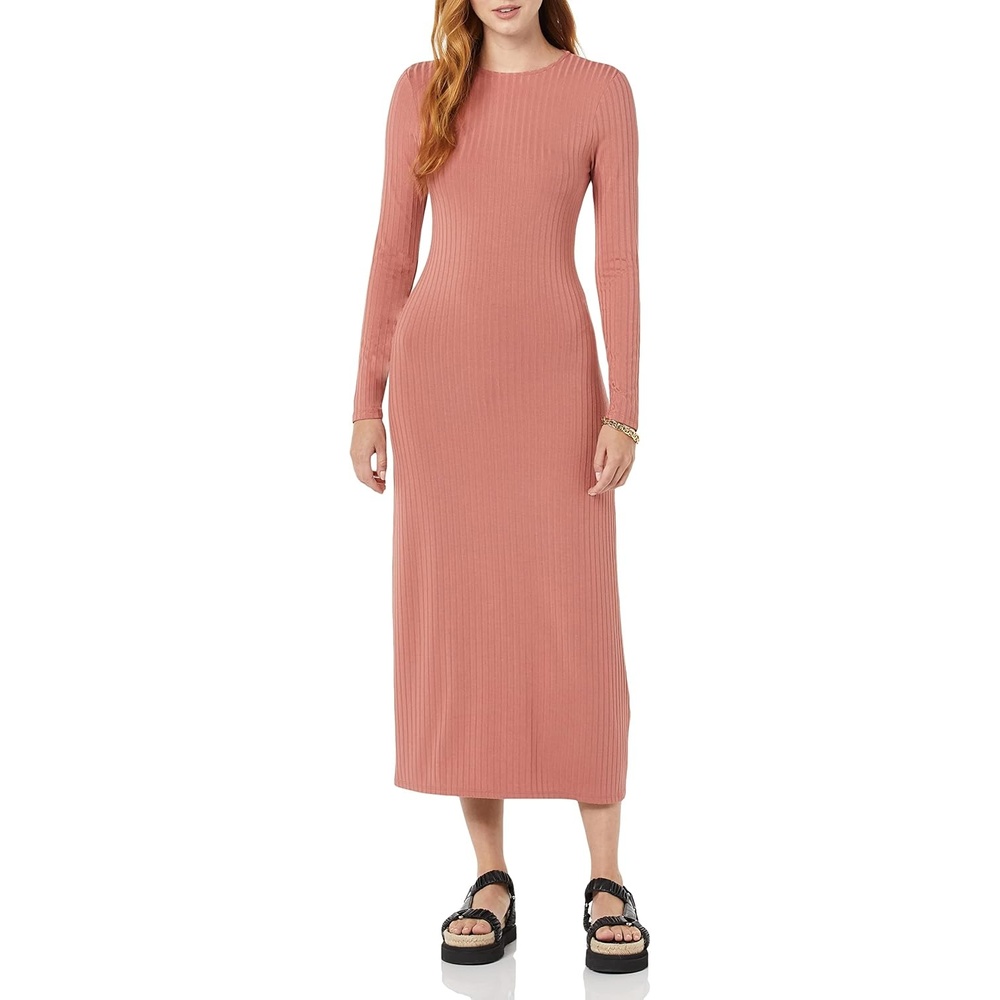 image:imageAmazon Essentials Womens Wide Rib Open Back Long Sleeve Dress Previously Daily RitualTerracotta
