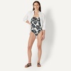 Amazon Essentials Women’s Bandeau One Piece Swimsuit(Cream Black Floral)
