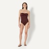 Amazon Essentials Women’s Bandeau One Piece Swimsuit(Deep Brown)