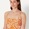 Amazon Essentials Women’s Bandeau One Piece Swimsuit(Rust Orange Abstract Palms)