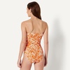 Amazon Essentials Women’s Bandeau One Piece Swimsuit(Rust Orange Abstract Palms)