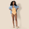 Amazon Essentials Women’s Bandeau One Piece Swimsuit(Yellow Multi Folk Floral)