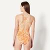 Amazon Essentials Women’s Criss-Cross Back One-Piece Swimsuit, Slim Fit(Rust Orange Abstract Palms)