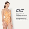 Amazon Essentials Women’s Criss-Cross Back One-Piece Swimsuit, Slim Fit(Rust Orange Abstract Palms)