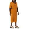 Amazon Essentials Women’s Fine Rib V Neck Side Cut-Out Midi Dress (Previously Daily Ritual)(Dark Caramel)