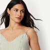 Amazon Essentials Women’s Fit & Flare Thin Strap Cotton Poplin Midi Dress(Washed Khaki Green Even Stripe)