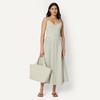 Amazon Essentials Women’s Fit & Flare Thin Strap Cotton Poplin Midi Dress(Washed Khaki Green Even Stripe)