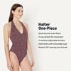 Amazon Essentials Women’s Halter One Piece Swimsuit(Brick Red Lilac Leopard)