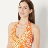 Amazon Essentials Women’s Halter One Piece Swimsuit(Rust Orange Abstract Palms)