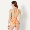 Amazon Essentials Women’s Halter One Piece Swimsuit(Rust Orange Abstract Palms)
