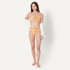 Amazon Essentials Women’s High Waist High Leg Bikini Bottom(Rust Orange Abstract Palms)