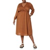 Amazon Essentials Women’s Lightweight Georgette Long Sleeve V-Neck Midi Dress (Available in Plus Size)(Dark Chestnut Brown  Diamond)