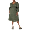 Amazon Essentials Women’s Lightweight Georgette Long Sleeve V-Neck Midi Dress (Available in Plus Size)(Dark Olive  Abstract Animal)