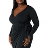 Amazon Essentials Women’s Long Sleeve Classic Wrap Dress, V Neck, Pleated, Midweight Fabric (Available in Plus Size)(Black)