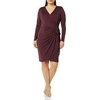 Amazon Essentials Women’s Long Sleeve Classic Wrap Dress, V Neck, Pleated, Midweight Fabric (Available in Plus Size)(Burgundy)