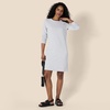 Amazon Essentials Women’s Long Sleeve Crewneck Fleece Above-The-Knee Dress with Ribbed Detail(Light Grey Heather)