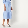 Amazon Essentials Women’s Mid-Rise A-line Cotton Sateen Tiered Midi Skirt (Top Sold Separately)(Blue White Stripe)