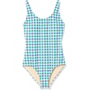 Amazon Essentials Women’s One-Piece Scoop Neck Coverage Swimsuit (Available in Plus Size)(Blue Green Gingham)