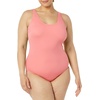 Amazon Essentials Women’s One-Piece Scoop Neck Coverage Swimsuit (Available in Plus Size)(Coral Pink)