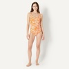 Amazon Essentials Women’s One-Piece Scoop Neck Coverage Swimsuit (Available in Plus Size)(Rust Orange Abstract Palms)