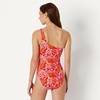Amazon Essentials Women’s One-Shoulder One-Piece Swimsuit(Bright Poppy Red Folk Floral)