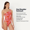 Amazon Essentials Women’s One-Shoulder One-Piece Swimsuit(Bright Poppy Red Folk Floral)