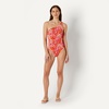 Amazon Essentials Women’s One-Shoulder One-Piece Swimsuit(Bright Poppy Red Folk Floral)