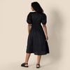 Amazon Essentials Women’s Regular-Fit Cotton Sateen Puff Sleeve Midi Dress, V-Neck(Black)