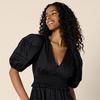 Amazon Essentials Women’s Regular-Fit Cotton Sateen Puff Sleeve Midi Dress, V-Neck(Black)