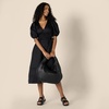 Amazon Essentials Women’s Regular-Fit Cotton Sateen Puff Sleeve Midi Dress, V-Neck(Black)