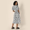 Amazon Essentials Women’s Regular-Fit Cotton Sateen Puff Sleeve Midi Dress, V-Neck(Black Ivory Folk Floral)