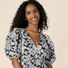 Amazon Essentials Women’s Regular-Fit Cotton Sateen Puff Sleeve Midi Dress, V-Neck(Black Ivory Folk Floral)