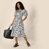 Amazon Essentials Women’s Regular-Fit Cotton Sateen Puff Sleeve Midi Dress, V-Neck(Black Ivory Folk Floral)