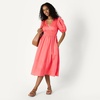 Amazon Essentials Women’s Regular-Fit Cotton Sateen Puff Sleeve Midi Dress, V-Neck(Coral Pink)