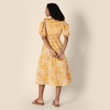 Amazon Essentials Women’s Regular-Fit Cotton Sateen Puff Sleeve Midi Dress, V-Neck(Golden Yellow Beige Folk Floral Multi)