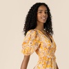 Amazon Essentials Women’s Regular-Fit Cotton Sateen Puff Sleeve Midi Dress, V-Neck(Golden Yellow Beige Folk Floral Multi)