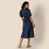 Amazon Essentials Women’s Regular-Fit Cotton Sateen Puff Sleeve Midi Dress, V-Neck(Navy)