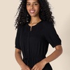 Amazon Essentials Women’s Relaxed Fit Half-Sleeve Breathable Button Front Drawstring Waist Midi A-Line Dress with Pockets(Black)