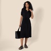 Amazon Essentials Women’s Relaxed Fit Half-Sleeve Breathable Button Front Drawstring Waist Midi A-Line Dress with Pockets(Black)