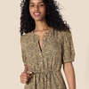 Amazon Essentials Women’s Relaxed Fit Half-Sleeve Breathable Button Front Drawstring Waist Midi A-Line Dress with Pockets(Camel/Black – Mini Ikat Animal)