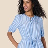 Amazon Essentials Women’s Relaxed Fit Half-Sleeve Breathable Button Front Drawstring Waist Midi A-Line Dress with Pockets(French Blue/White Stripe)