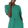 Amazon Essentials Women’s Relaxed Fit Half-Sleeve Breathable Button Front Drawstring Waist Midi A-Line Dress with Pockets(Green Vine Leaf Print)
